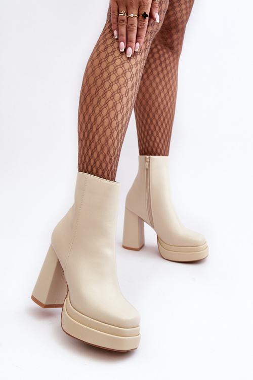 Damskie Botki Na Wysokim Słupku I Platformie Jasnobeżowe Sandstra