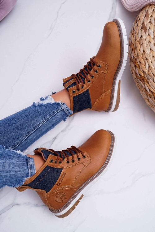 Damskie Botki Trapery Big Star Skórzane Brązowe EE274004