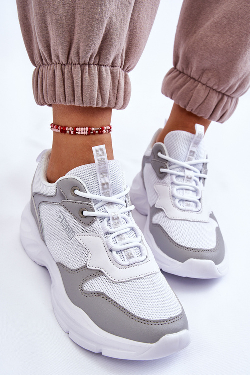 Damskie Lekkie Sportowe Buty Big Star LL274375 Biało-Szare