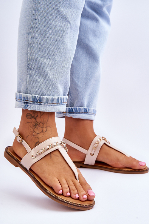 Damskie Sandały Japonki Z Łańcuszkiem Beżowe Jessica