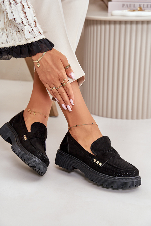 Damskie Ażurowe Półbuty Mokasyny Czarne Tannes