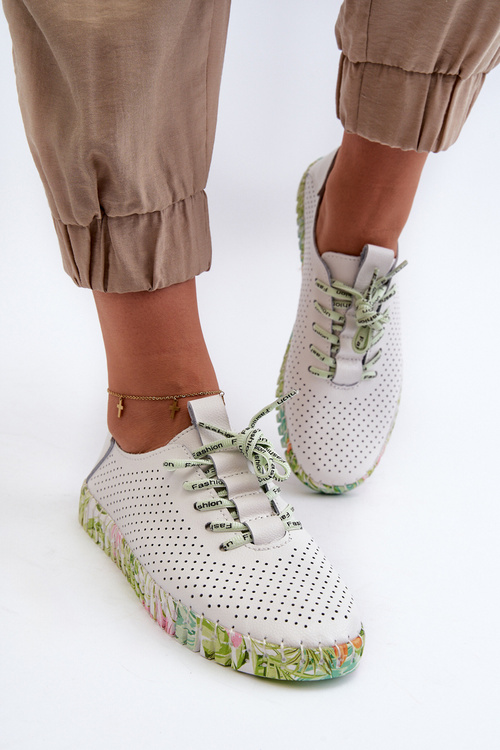 Sznurowe Półbuty Damskie Ze Skóry Naturalnej Białe Farnalea