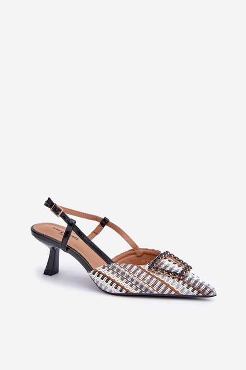 Szpilki Z Ozdobą I Odkrytą Piętą Czarne Teminora