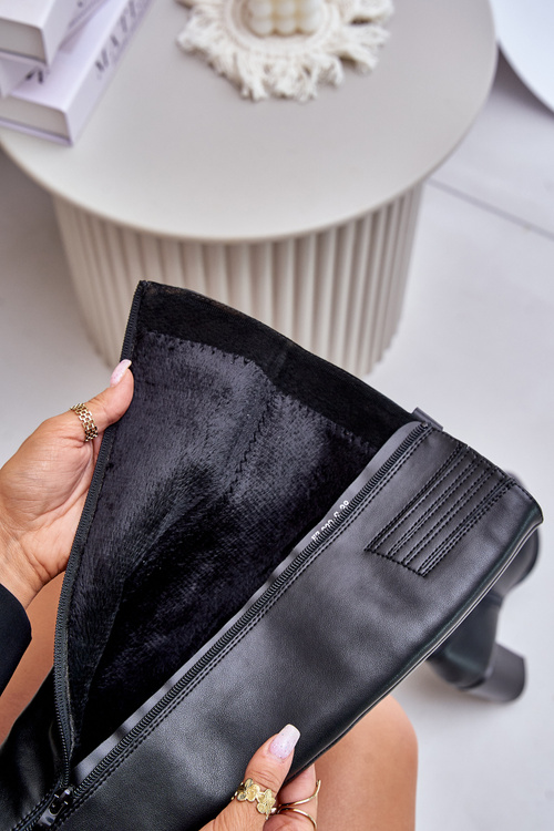 Skórzane Ocieplane Kozaki Na Słupku Sergio Leone KZ230-S Czarne