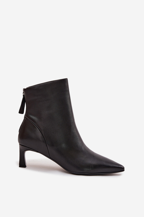 Botki Damskie Z Naturalnej Skóry Na Obcasie D&A CR52-661 Czarne