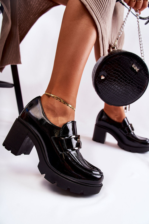 Eleganckie Półbuty Na Słupku Ze Srebrną Ozdobą Czarne Lemar Harmell