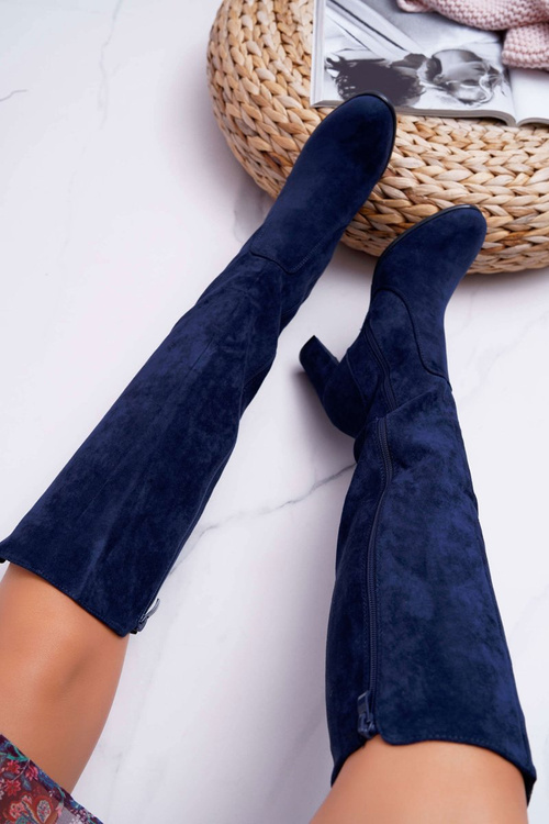 Damskie Kozaki Sergio Leone Zamszowe Granatowe KZ275