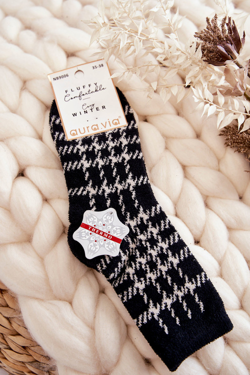 Damskie Ciepłe Skarpetki Krata Czarno-Biała