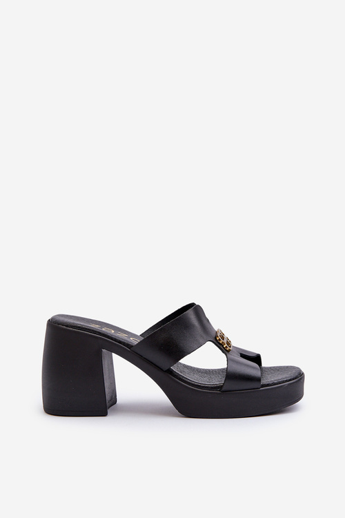 Zazoo 40419 Skórzane Klapki Damskie Z Wycięciami I Ozdobą Czarne