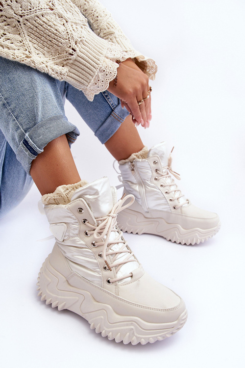 Ocieplane Botki Na Masywnej Platformie Jasnobeżowe Lanleh