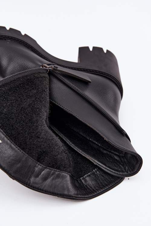 Ocieplane Botki Damskie Na Masywnym Obcasie Z Podwójnym Zamkiem Vinceza 58605 Czarne