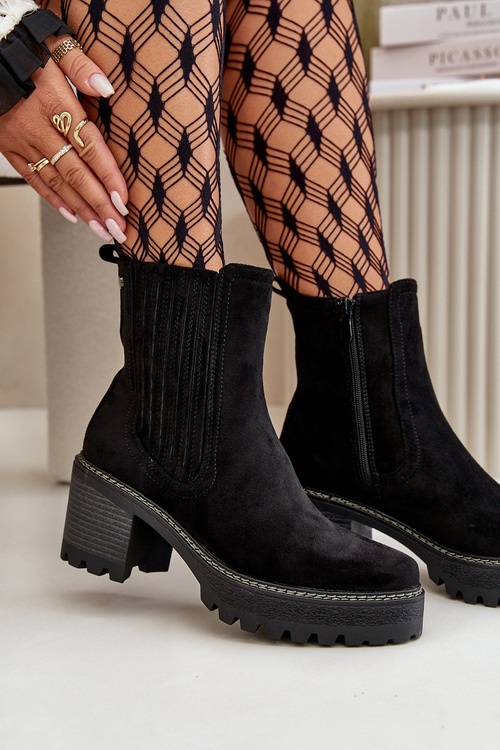 Botki Damskie Na Słupku Z Eko Zamszu Ocieplane Czarne Nevitas