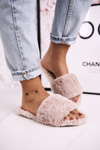 Damskie Klapki Papcie Futrzane Jasny Brąz Cold Days