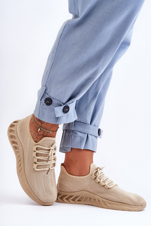 Damskie Wsuwane Materiałowe Sneakersy Beżowe Venett