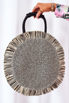 Pleciona Okrągła Torebka Boho BRUNO ROSSI Czarno-Beżowa