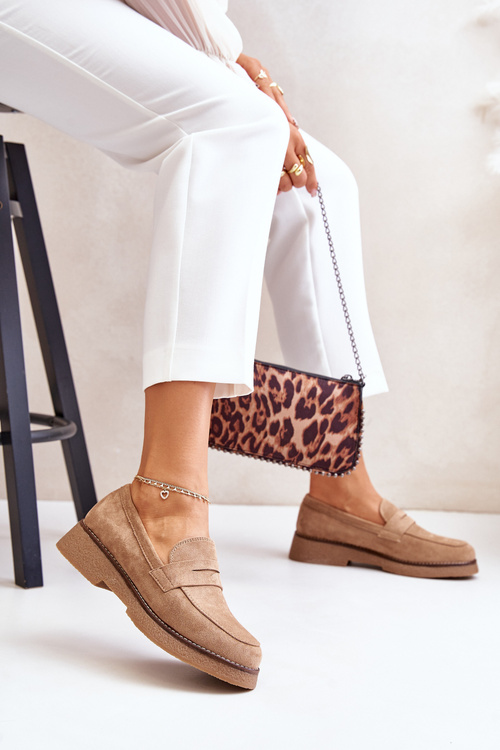 Klasyczne Mokasyny Damskie Z Eko Zamszu Beżowe Belania