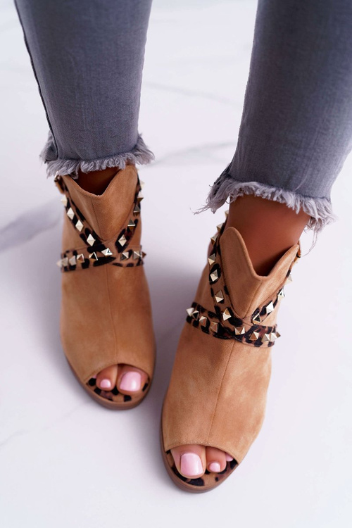 Sandały Damskie Na Słupku Lu Boo Z Cholewką Camel 318-30 Fiode