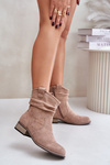 Ocieplane Botki Z Marszczeniem Na Niskim Obcasie Beżowe Elletinnia