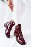 Lakierowane Ocieplane Botki Bordowe Cloghan