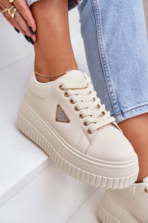 Stylowe Sneakersy Na Masywnej Platformie Jasnobeżowe Vallexia