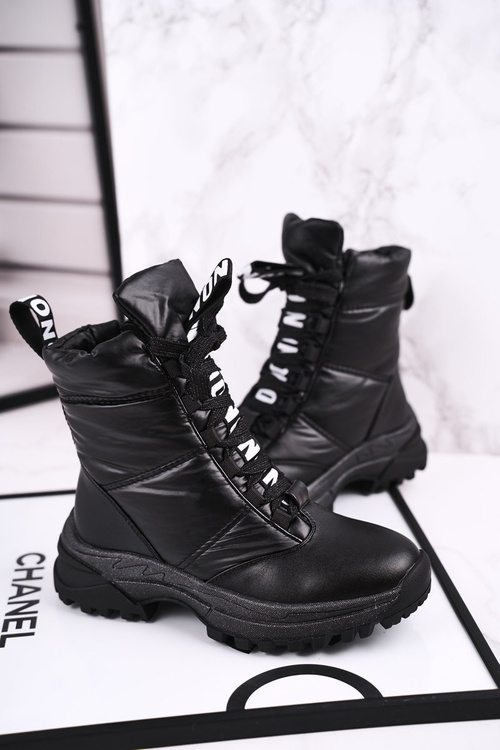 Dziecięce Śniegowce Ocieplone Futerkiem Czarne Grantes