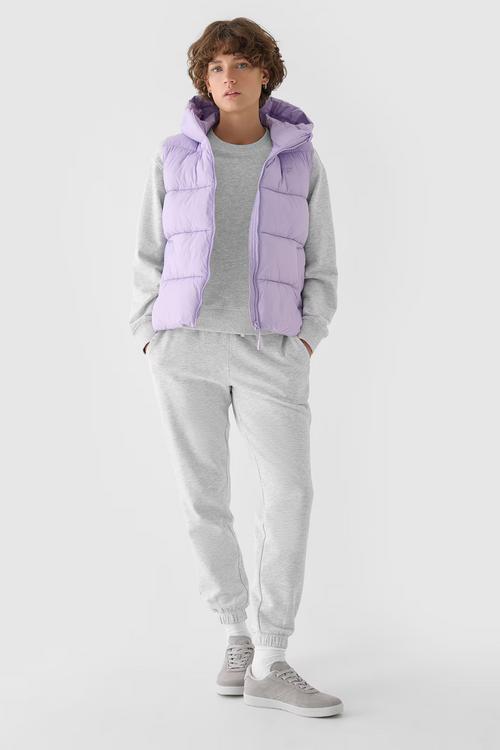 Bezrękawnik Damski Puchowy Z Kapturem 4F 4FWAW24TVJAF141-52S Fioletowy