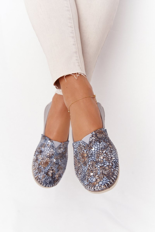 Damskie Skórzane Baleriny Maciejka 01930-86 Popielate