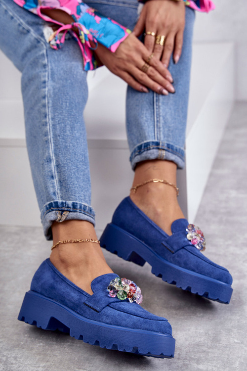 Damskie Zamszowe Półbuty Z Ozdobą Niebieskie Britt