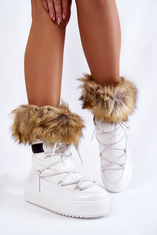 Damskie Śniegowce Z Futerkiem Sznurowane Białe Shannon