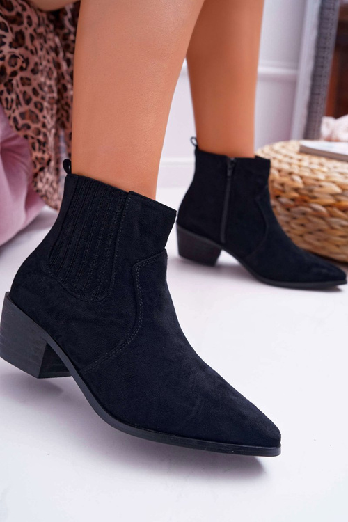 Botki Damskie Płaski Obcas Czarne Umberco