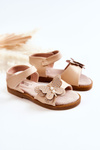 Dziecięce Skórzane Sandały Motylki Beżowe Rolly