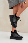 Skórzane Sneakersy Trapery Damskie Z Futerkiem Na Platformie Big Star OO274A329 Czarne