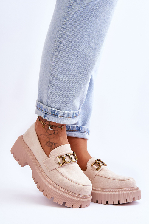 Damskie Zamszowe Mokasyny Na Platformie Jasnobeżowe Larey