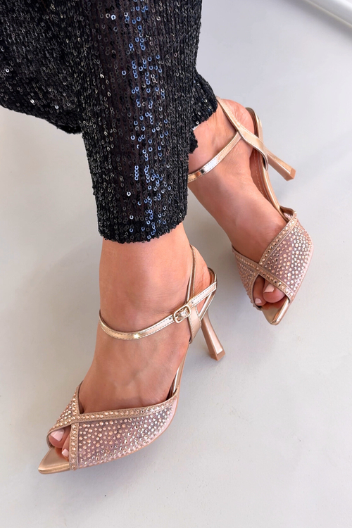Sandały Damskie Na Szpilce Ze Zdobieniem Szampańskie Peloria
