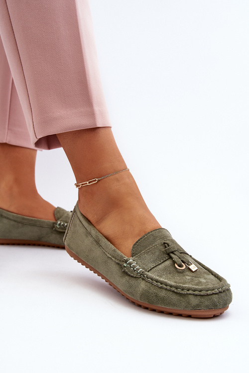Damskie Zamszowe Klasyczne Mokasyny Zielone Ontala