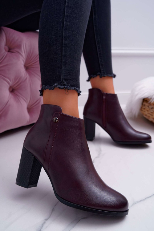 Botki Damskie Na Obcasie Sergio Leone Bordowe BT518