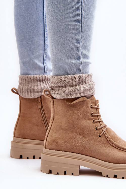 Damskie Botki Trapery Na Suwak Ciemnobeżowe Apolosi