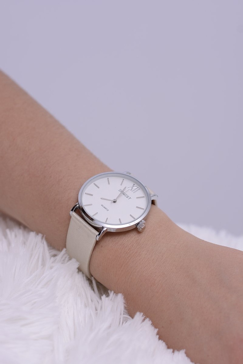 Skórzany Beżowy Damski Perłowy Zegarek Ernest