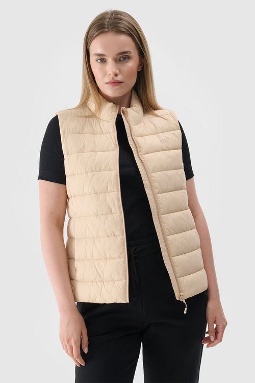 Bezrękawnik Damski Puchowy Ze Stójką 4F 4FWAW24TVJAF139-83S Beżowy