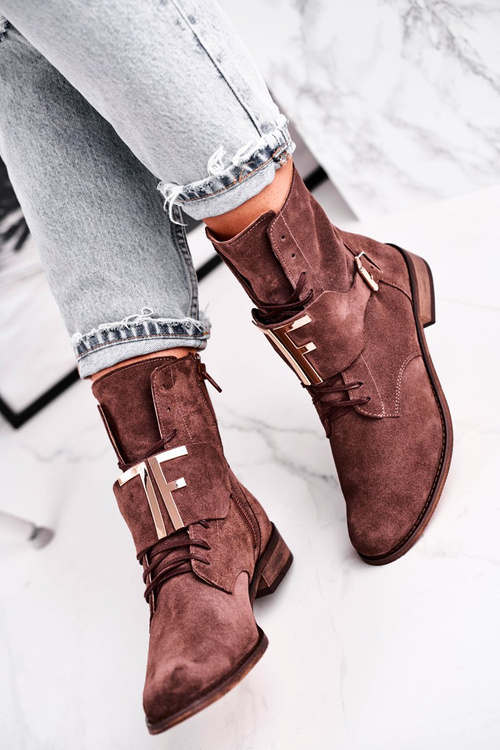 Botki Damskie Zamszowe Brązowe Nicole 2591