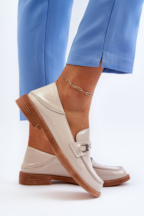 Mokasyny Damskie Lakierowane Beżowe Nurea