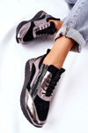 Skórzane Sportowe Buty Sneakersy Czarno Srebrne Minor