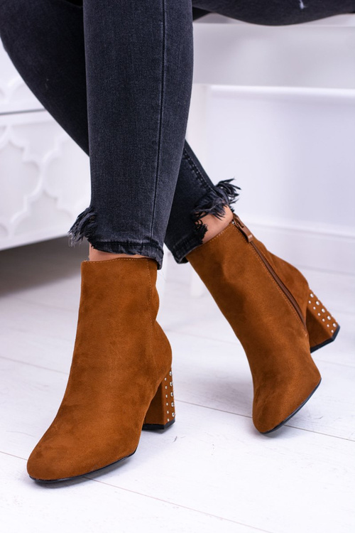 Ciepłe Damskie Botki Na Słupku Brązowe Jokasta