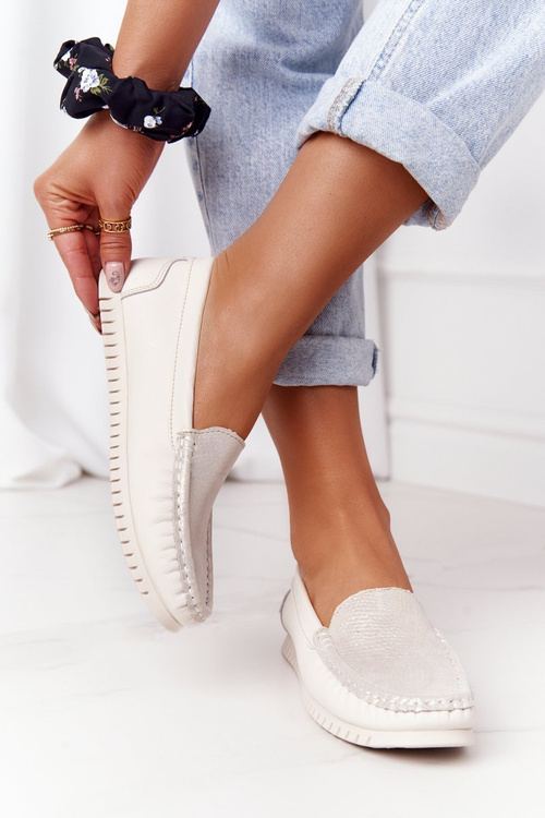 Damskie Skórzane Mokasyny S.Barski 97630 Ecru