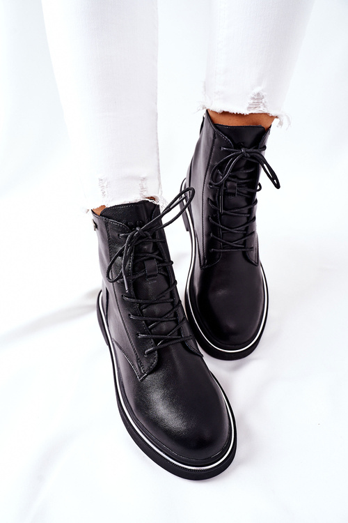 Damskie Skórzane Botki GOE II2N4014 Czarne