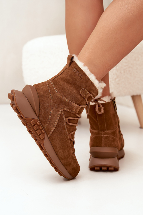 Zamszowe Śniegowce Damskie Z Futerkiem Big Star SS274318 Brązowe