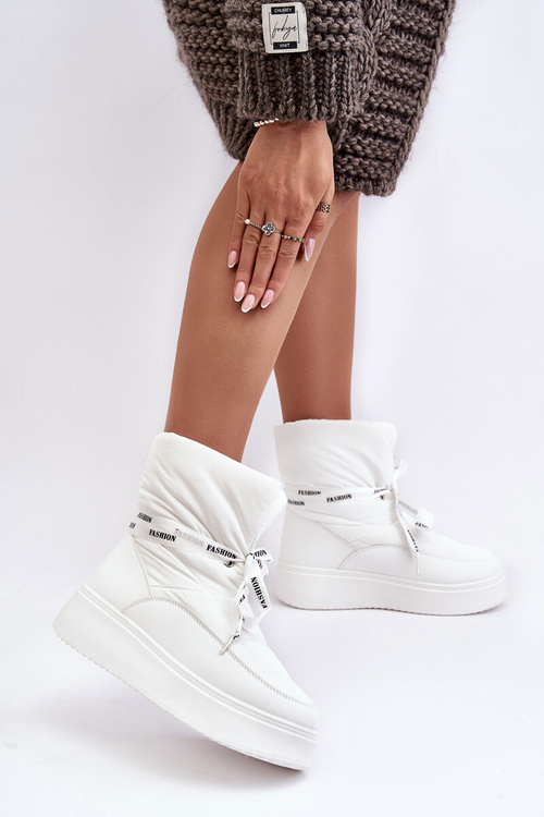 Śniegowce Damskie Z Ozdobnym Wiązaniem Białe Siracna