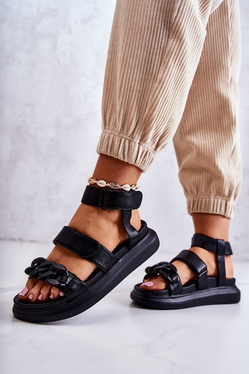 Skórzane Sandały Z Łańcuchem La.Fi Czarne Alissia