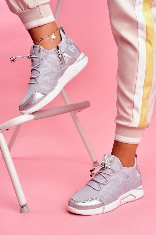 Sportowe Damskie Buty Z Suwakiem i Ściągaczem Szare Terfin