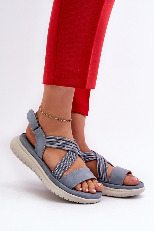 Lekkie Damskie Wygodne Sandały Na Rzep Niebieskie Ceclea